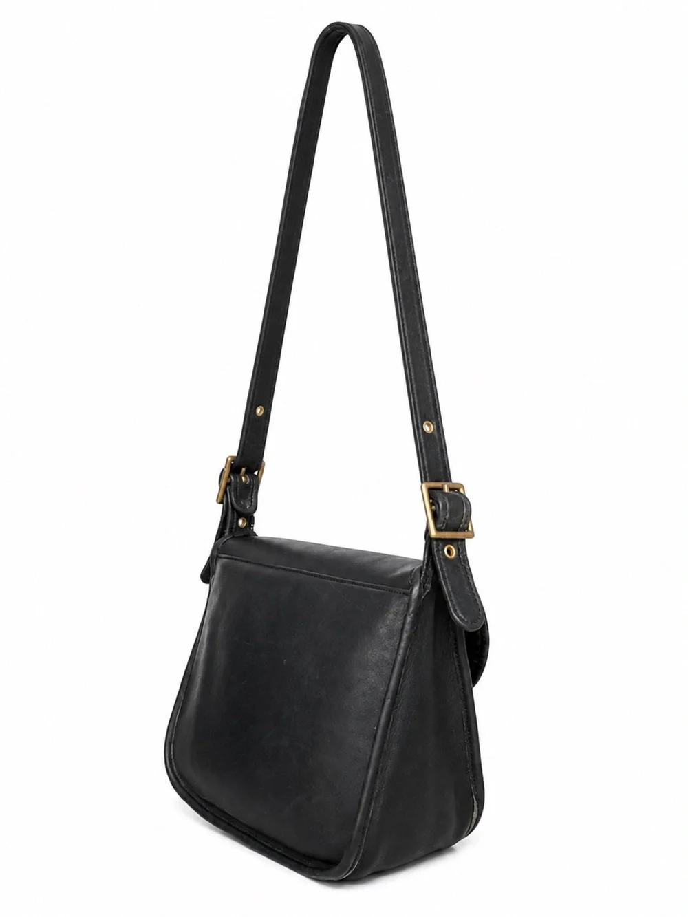 Vintage COACH Courier 1970s Pre-Code Black Glove Tanned Leather Shoulder Bag